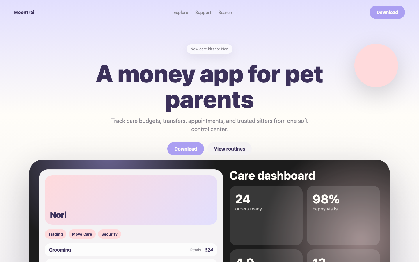 Moontrail Pet App desktop screenshot